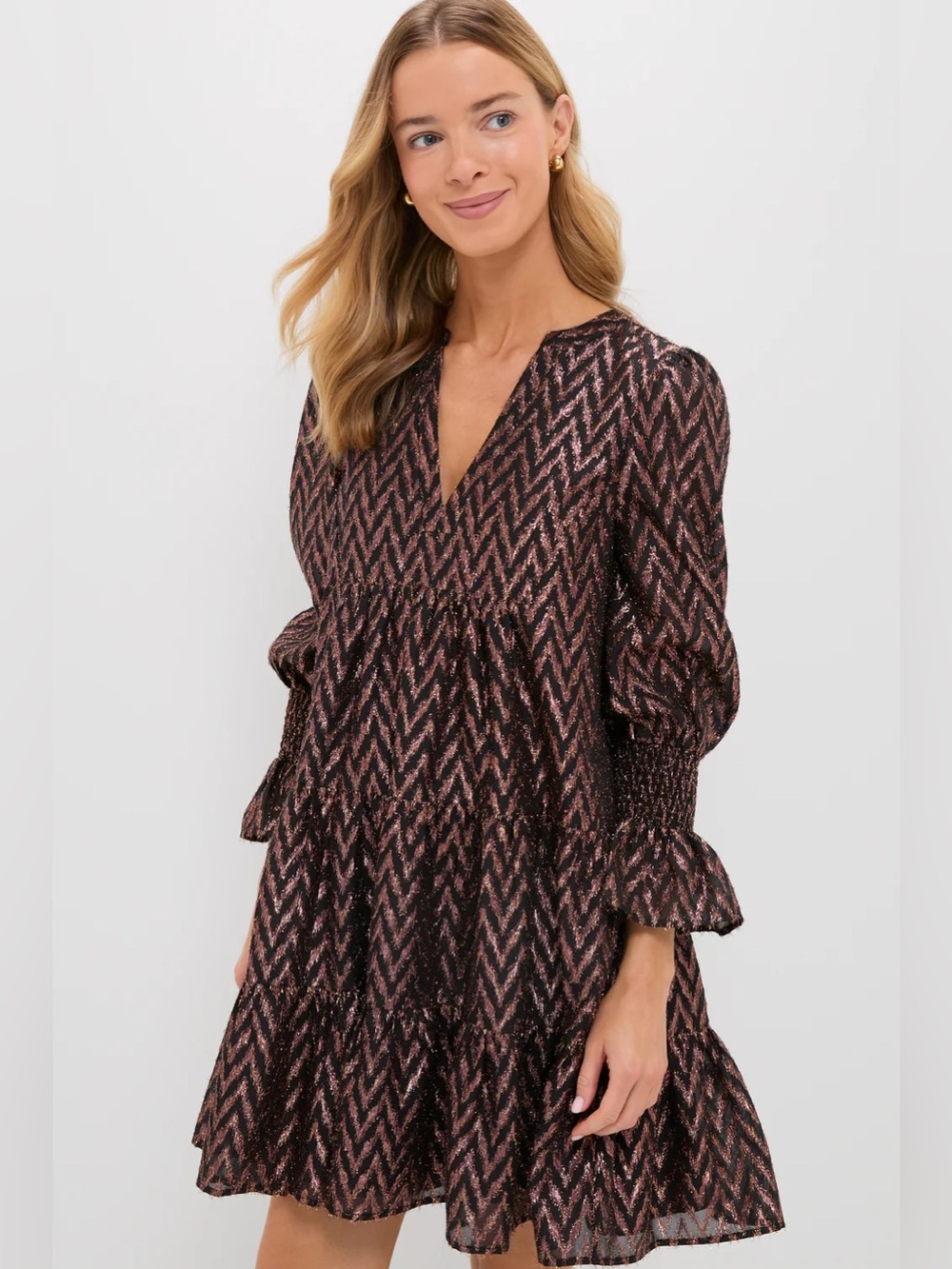 Tuckernuck Pomander Place Kenzo Long Sleeve Mini Dress in Metallic Ikat Medium